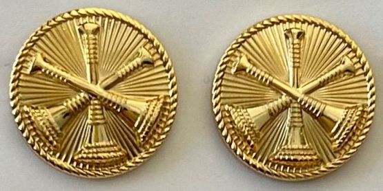 3 - BUGLES 15/16" GOLD DISC COLLAR PINS - SOLD IN PAIRS.